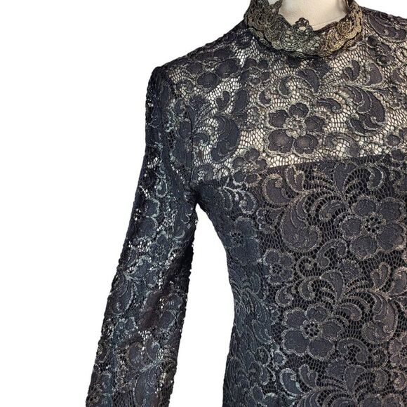 Rachel Zoe Size 6 RTR Designer Black Lace Dress Long Sleeve High Neck Hidden Zip - Picture 12 of 16